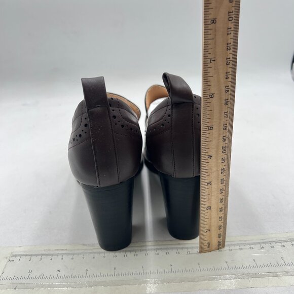 YDN Saddle Brown Chunky High Heels Round Toe Oxford Loafer Dress Shoe - Picture 5 of 8